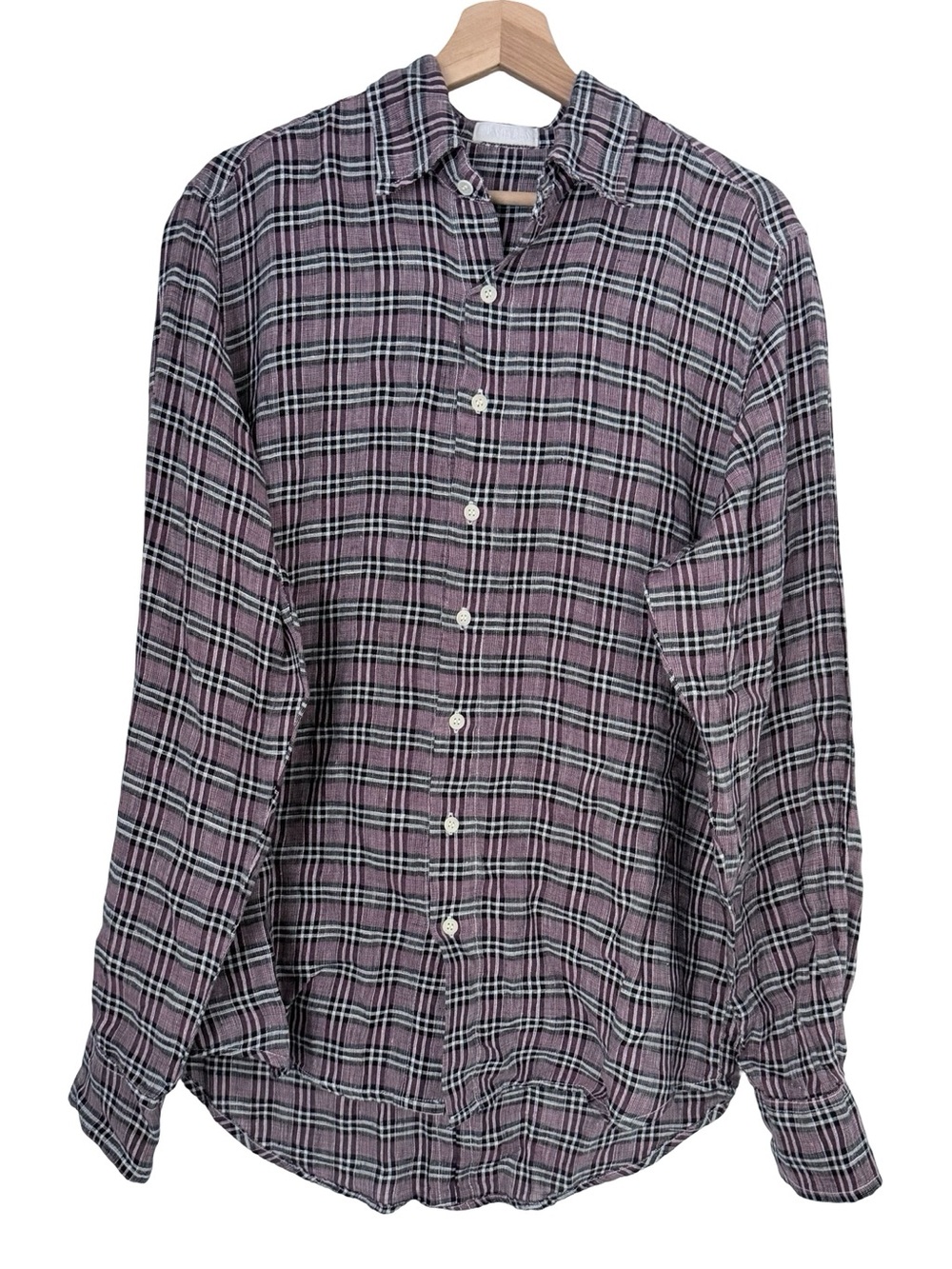 CP Shades 100% Linen Oversized Plaid Button Down Shirt Sz S